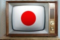 Old tube vintage TV with the national flag of Japan on the screen, stylish 60s interior, the concept of eternal values Ã¢â¬â¹Ã¢â¬â¹on